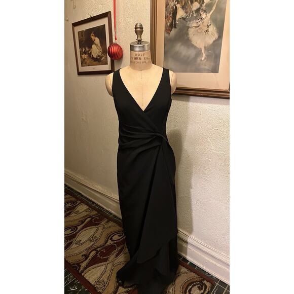 Marina Black V-Neck Ruched Twist Gown NWOT Size 6 - Picture 1 of 16